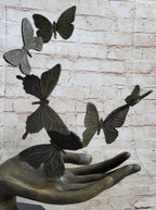 Butterflies in Hand Abstract Bronze Statue Sculpture Original Surreal Art 12" x 11"
