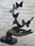 Butterflies in Hand Abstract Bronze Statue Sculpture Original Surreal Art 12" x 11"