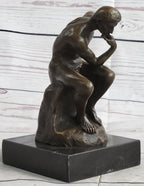 The Thinker Thinking Man by Auguste Rodin Miniature Bronze Sculpture Statue on Marble Base