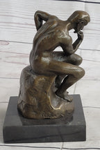 The Thinker Thinking Man by Auguste Rodin Miniature Bronze Sculpture Statue on Marble Base