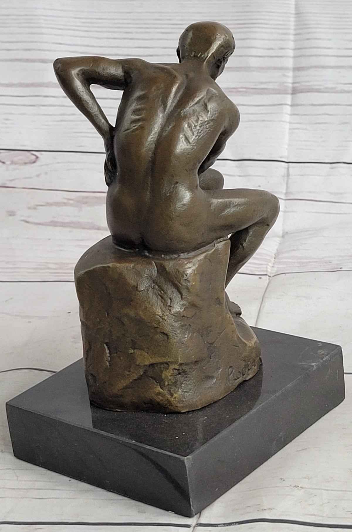 The Thinker Thinking Man by Auguste Rodin Miniature Bronze Sculpture Statue on Marble Base