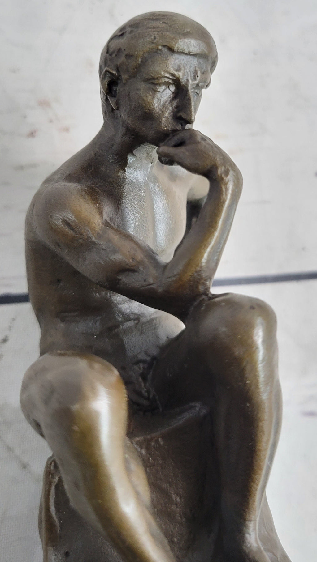 The Thinker Thinking Man by Auguste Rodin Miniature Bronze Sculpture Statue on Marble Base