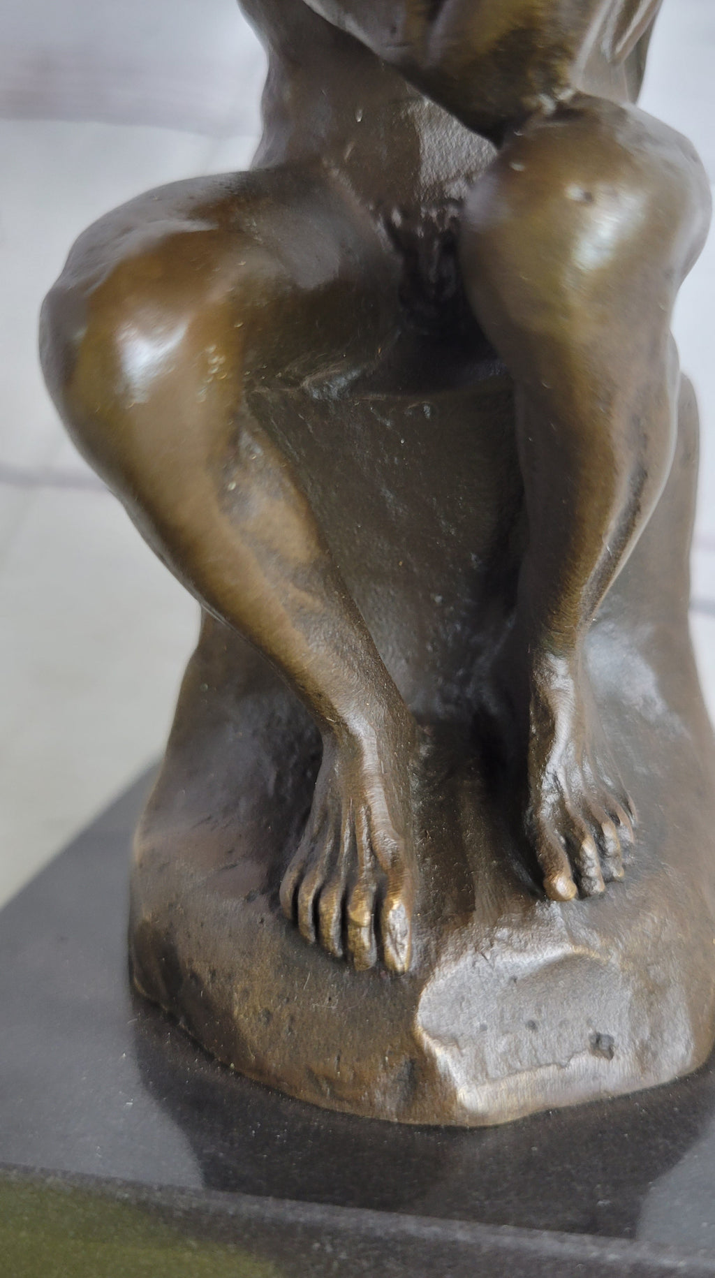 The Thinker Thinking Man by Auguste Rodin Miniature Bronze Sculpture Statue on Marble Base