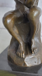 The Thinker Thinking Man by Auguste Rodin Miniature Bronze Sculpture Statue on Marble Base