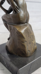 The Thinker Thinking Man by Auguste Rodin Miniature Bronze Sculpture Statue on Marble Base