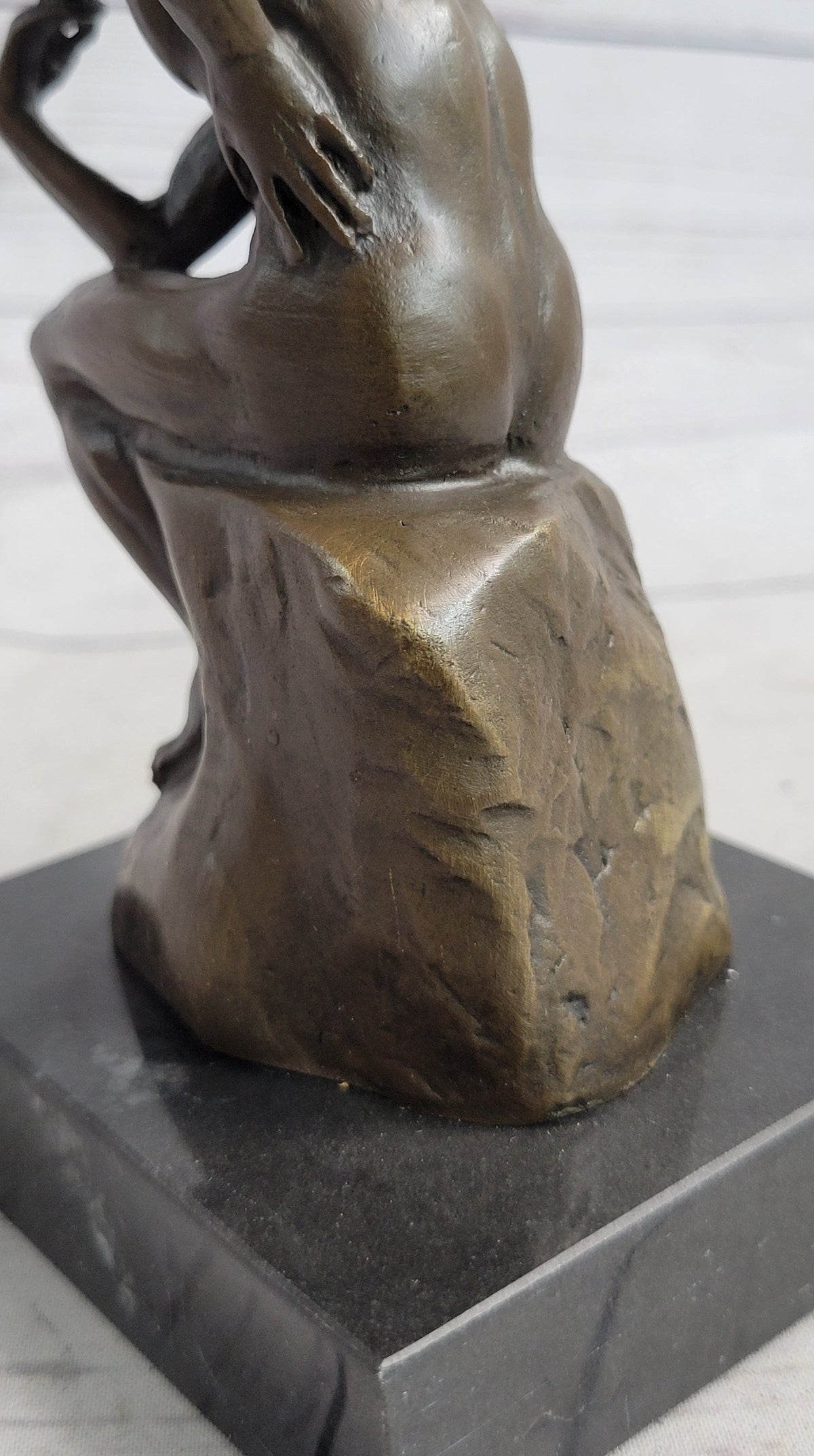 The Thinker Thinking Man by Auguste Rodin Miniature Bronze Sculpture Statue on Marble Base