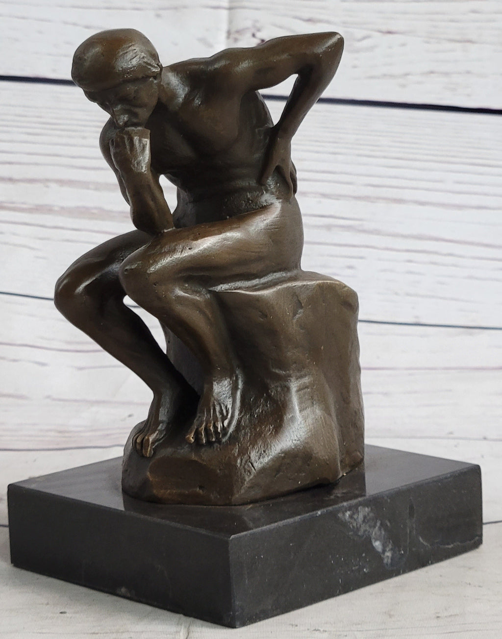 The Thinker Thinking Man by Auguste Rodin Miniature Bronze Sculpture Statue on Marble Base