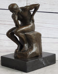 The Thinker Thinking Man by Auguste Rodin Miniature Bronze Sculpture Statue on Marble Base