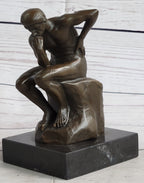 The Thinker Thinking Man by Auguste Rodin Miniature Bronze Sculpture Statue on Marble Base