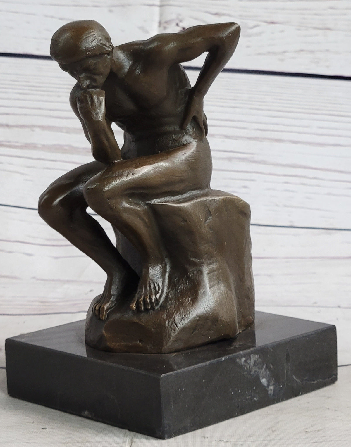 The Thinker Thinking Man by Auguste Rodin Miniature Bronze Sculpture Statue on Marble Base