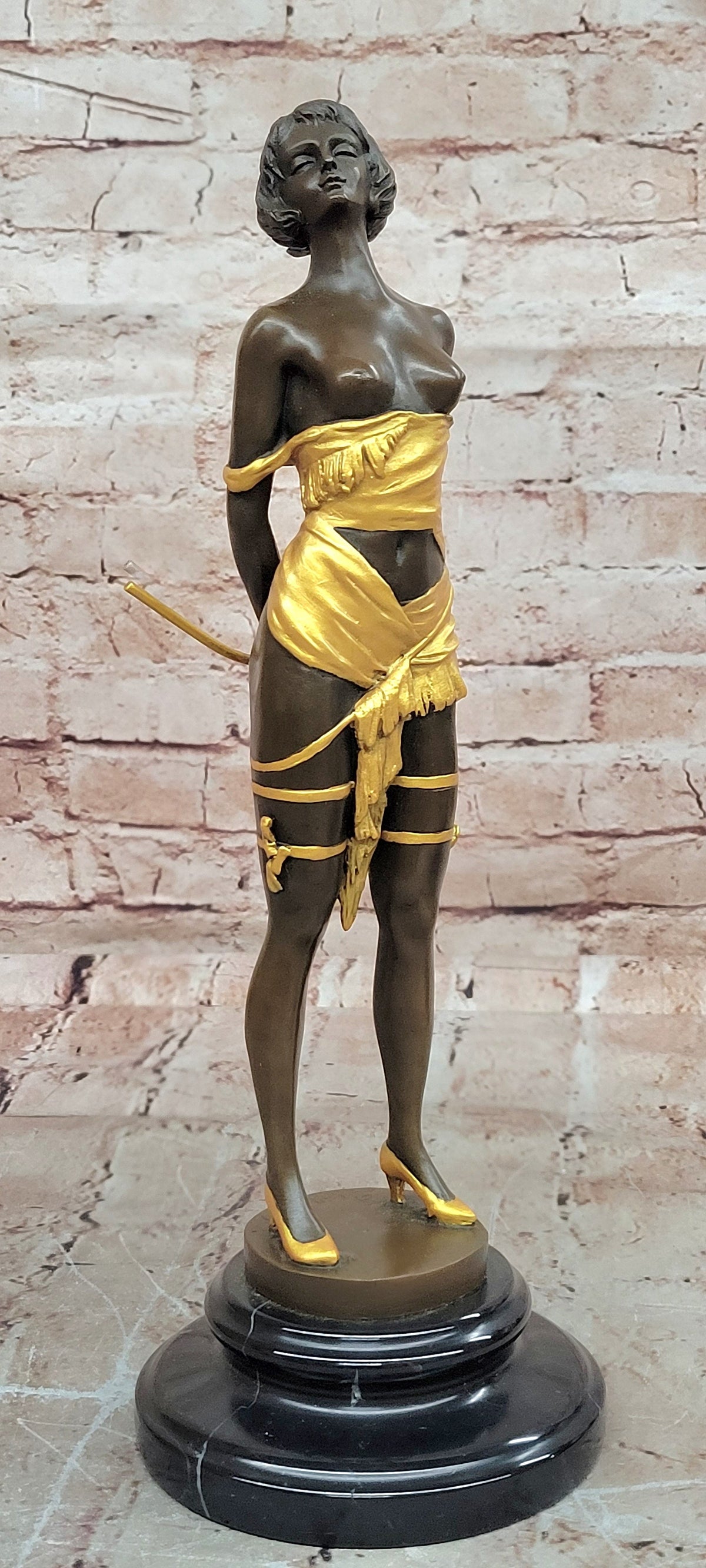 Erotic Bronze Figure Girl with Riding Corp Signed Bruno Zach Sculpture Statue