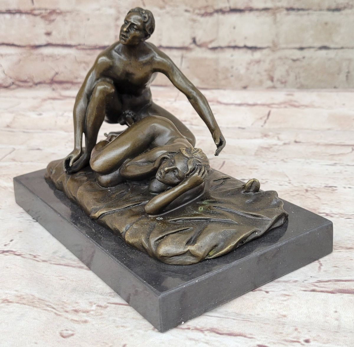 Erotic Couple Sexual Foreplay Bronze Sculpture Statue + Male Figurine 6" x 7"