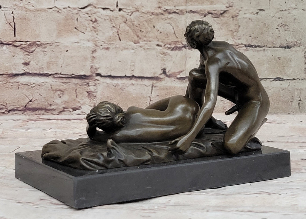 Erotic Couple Sexual Foreplay Bronze Sculpture Statue + Male Figurine 6" x 7"