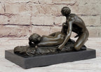Erotic Couple Sexual Foreplay Bronze Sculpture Statue + Male Figurine 6" x 7"