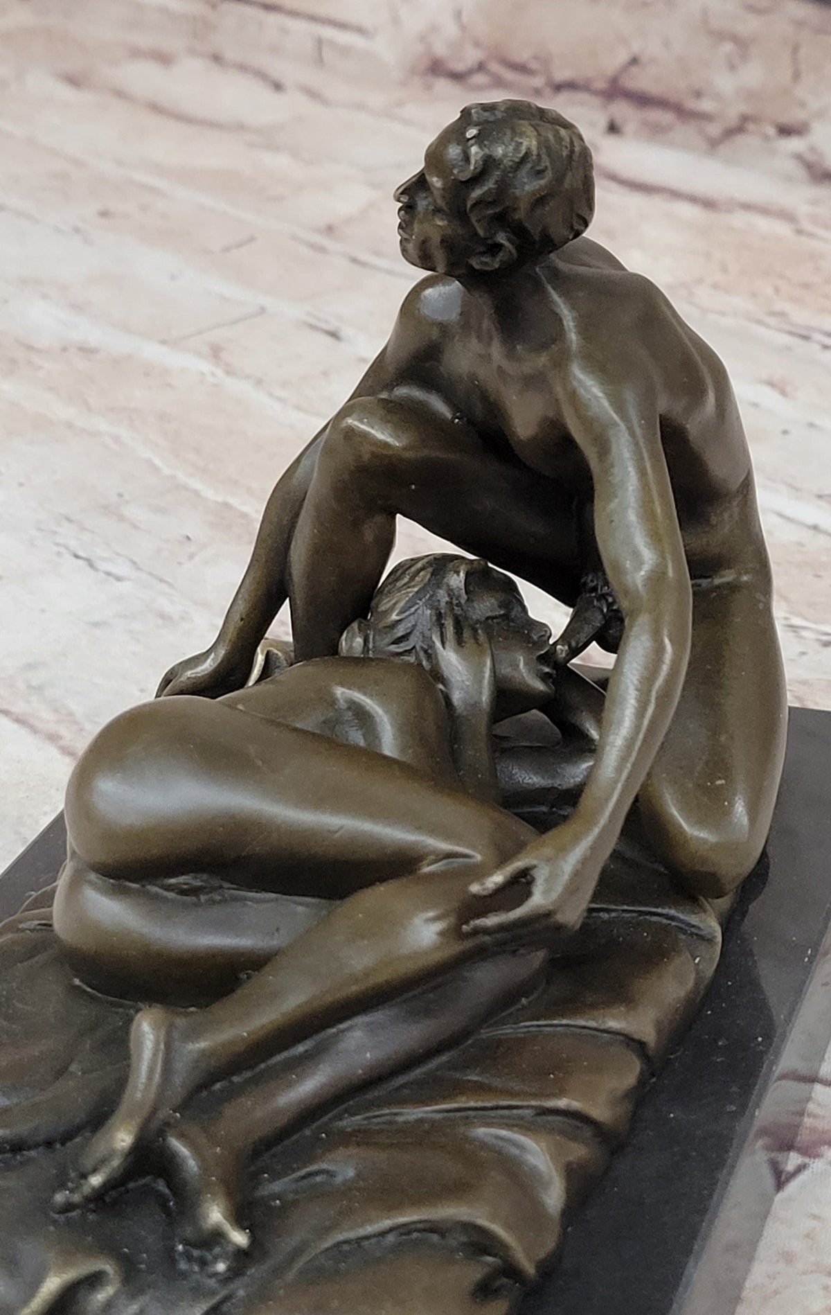 Erotic Couple Sexual Foreplay Bronze Sculpture Statue + Male Figurine 6" x 7"