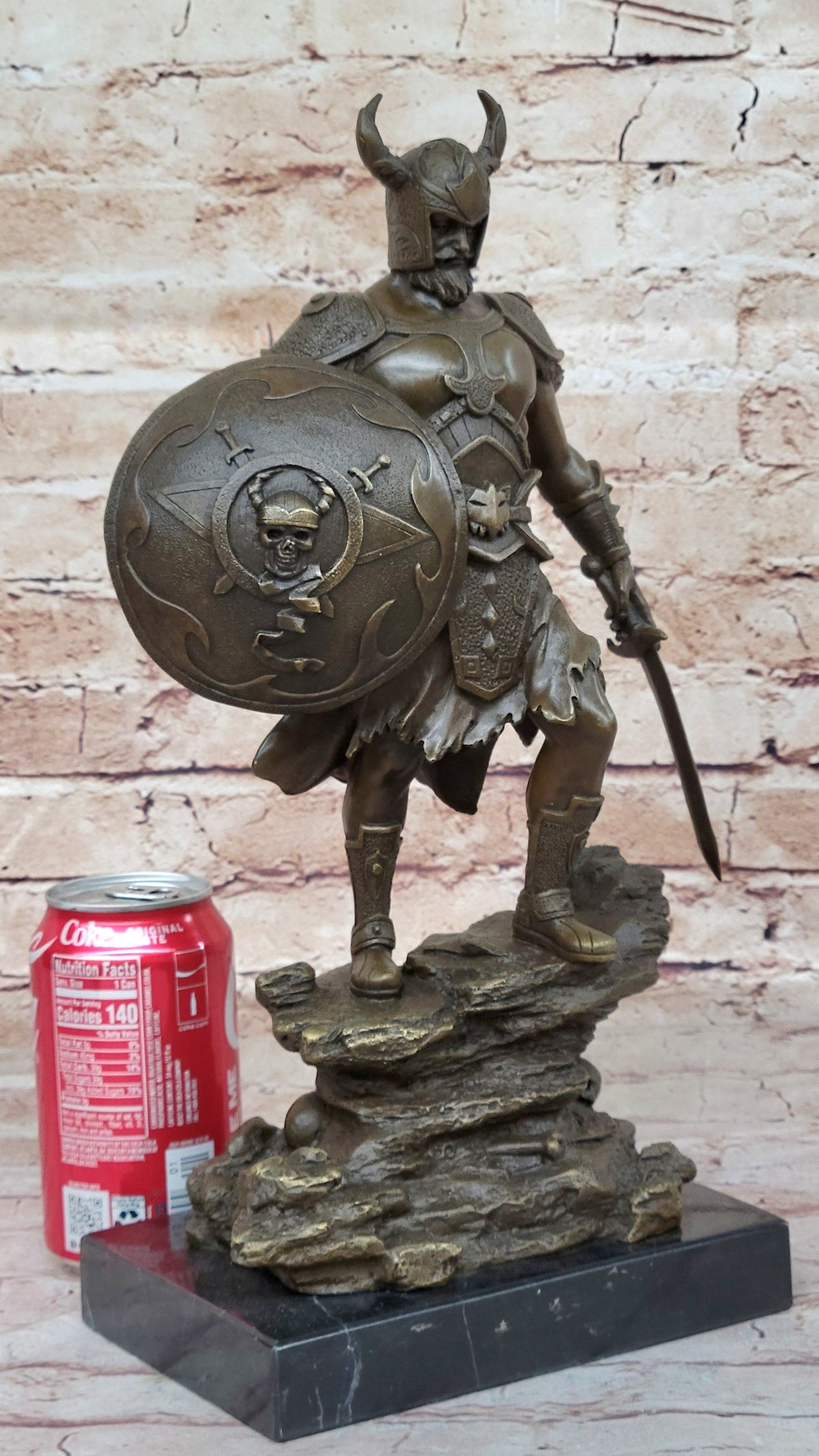 Fantasy Viking Warrior w/ Horned Helmet - Bronze Sculpture Statue Original Art by Kamiko