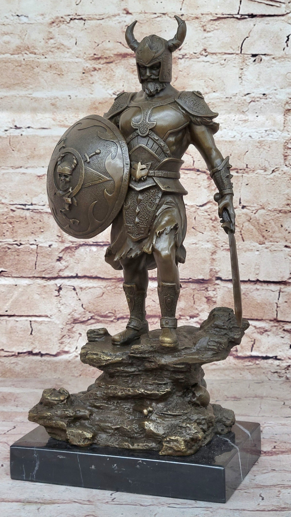 Fantasy Viking Warrior w/ Horned Helmet - Bronze Sculpture Statue Original Art by Kamiko
