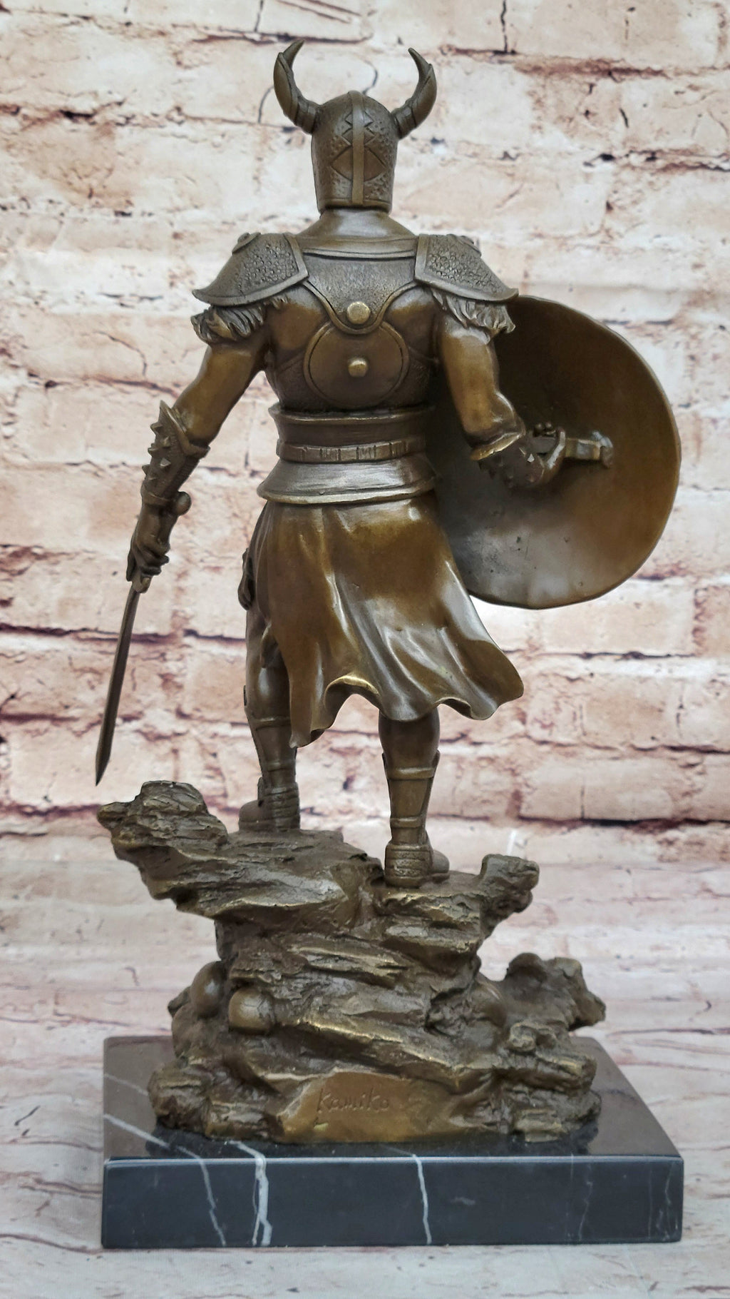 Fantasy Viking Warrior w/ Horned Helmet - Bronze Sculpture Statue Original Art by Kamiko