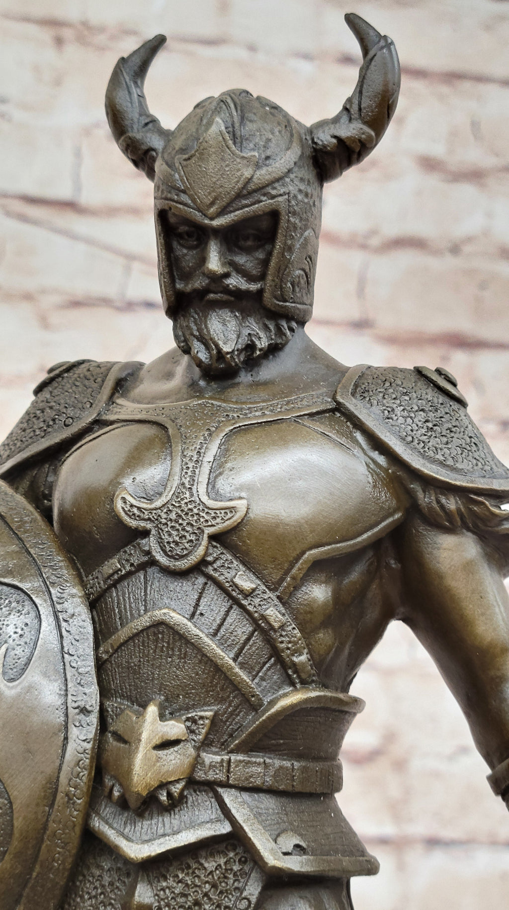Fantasy Viking Warrior w/ Horned Helmet - Bronze Sculpture Statue Original Art by Kamiko