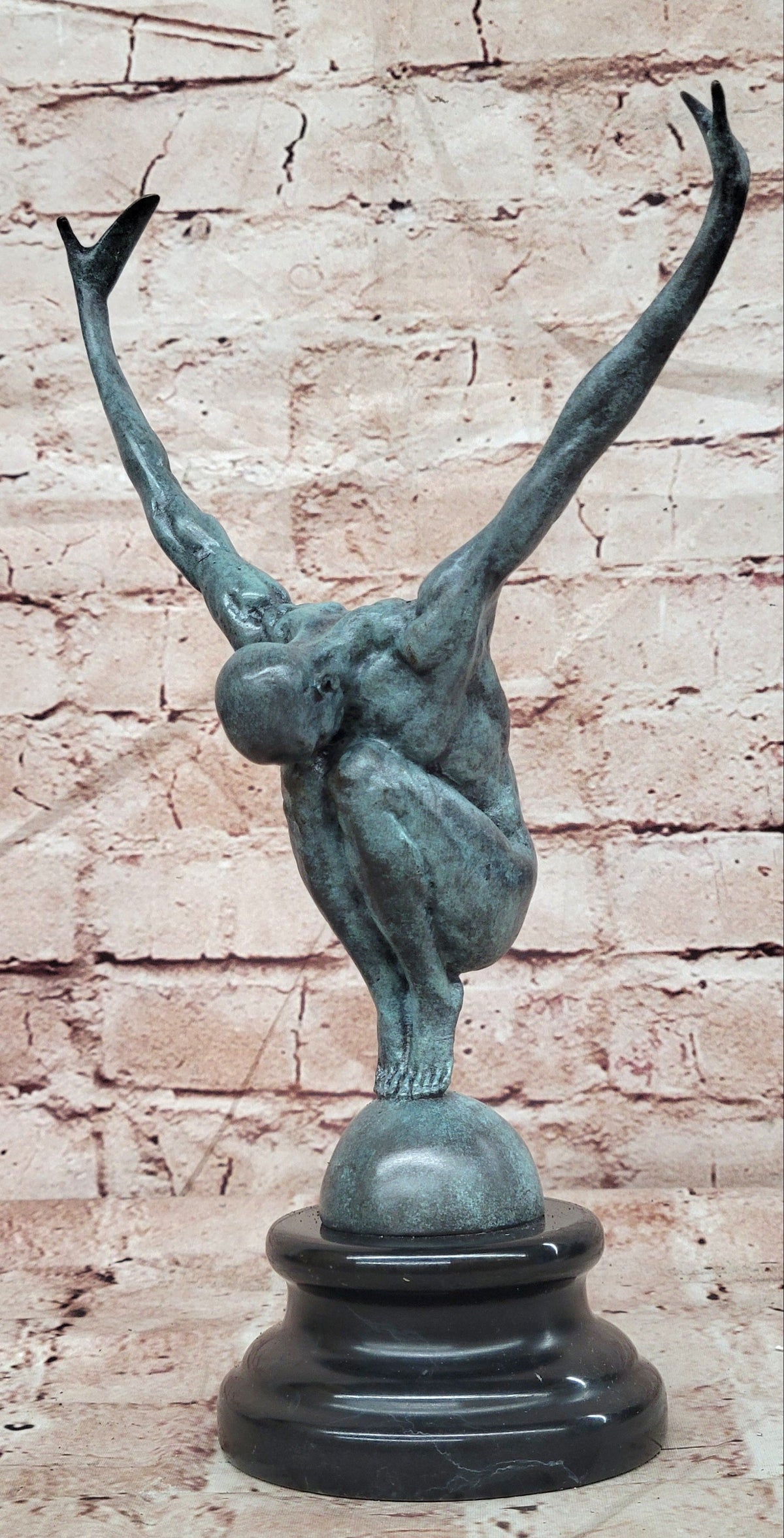 Abstract Bronze Swimmer Acrobat Statue Modern Balance Sculpture