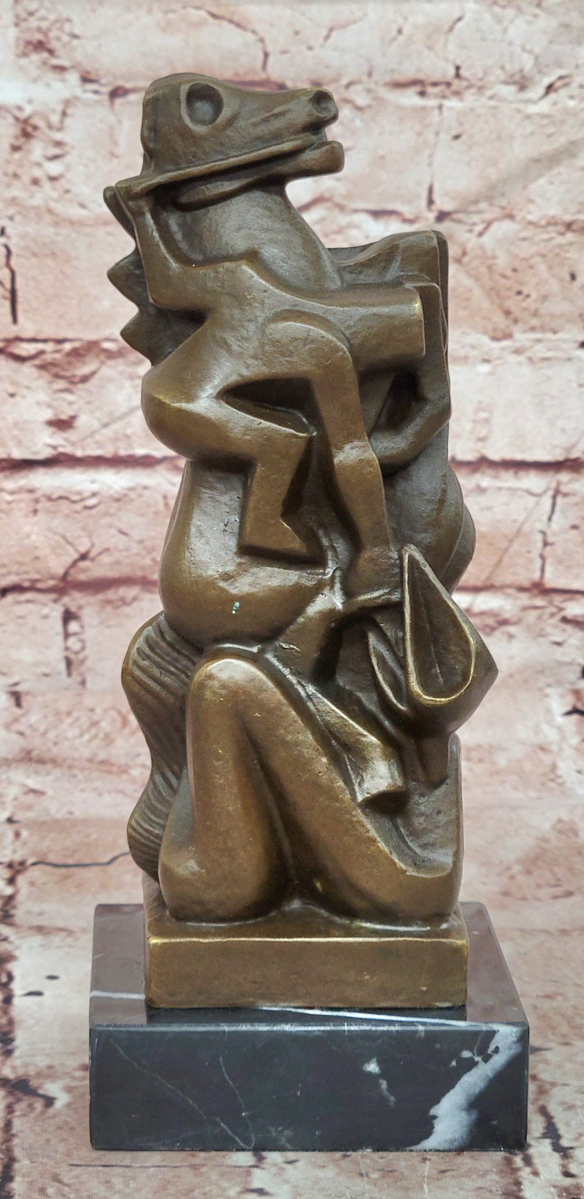 Modern Abstract Musician Bronze Figure Cubist Style on Marble Base
