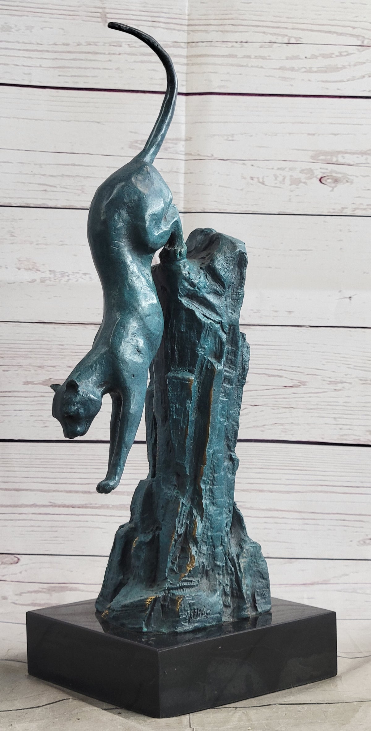 Handcrafted Bronze Statue of a Pouncing Cougar by Milo Wildlife Sculpture Figure