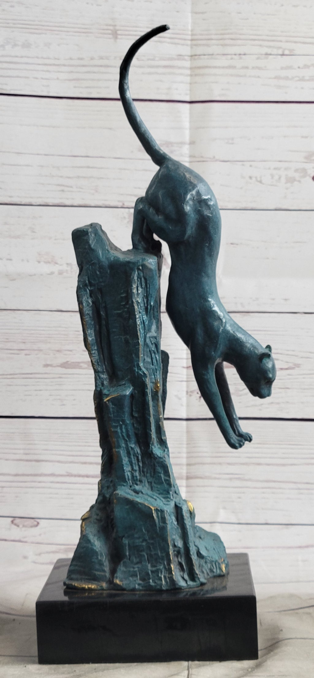 Handcrafted Bronze Statue of a Pouncing Cougar by Milo Wildlife Sculpture Figure