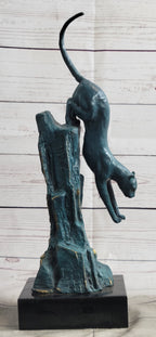 Handcrafted Bronze Statue of a Pouncing Cougar by Milo Wildlife Sculpture Figure