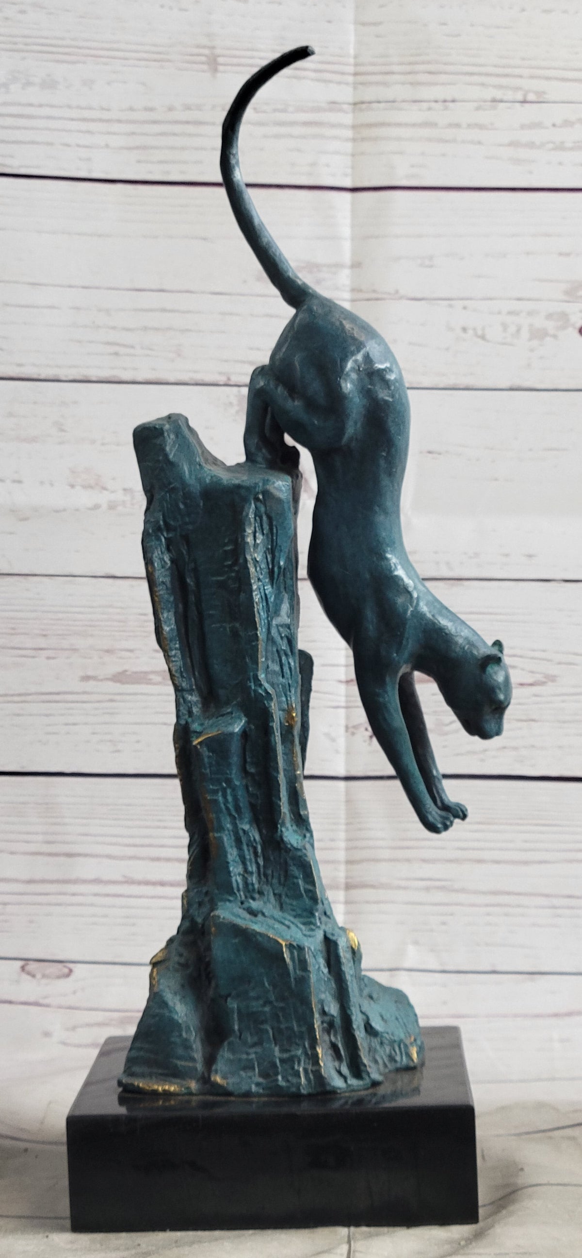 Handcrafted Bronze Statue of a Pouncing Cougar by Milo Wildlife Sculpture Figure