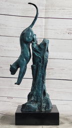 Handcrafted Bronze Statue of a Pouncing Cougar by Milo Wildlife Sculpture Figure