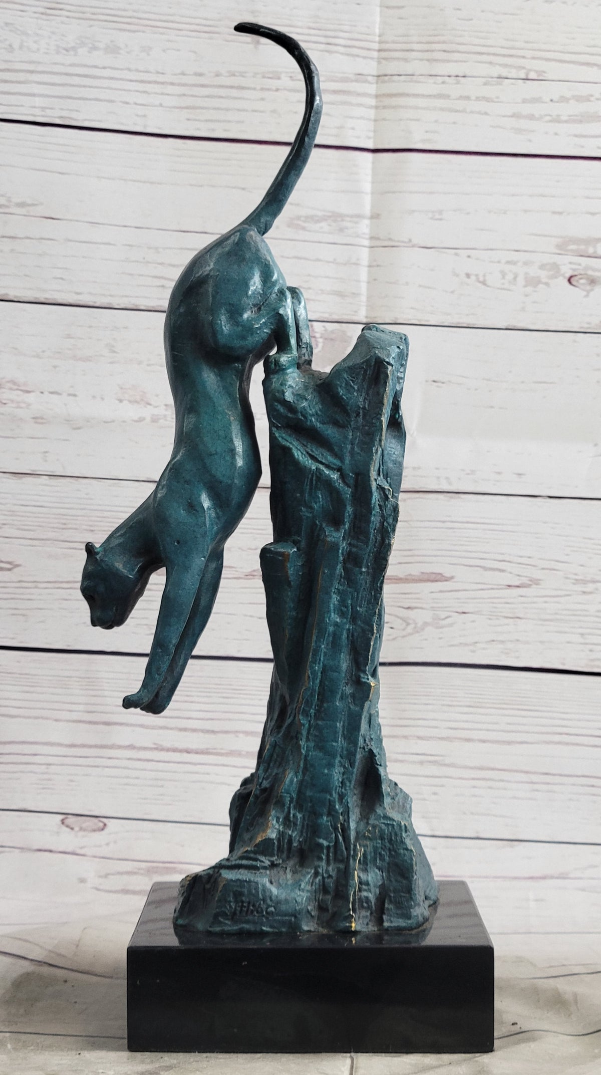 Handcrafted Bronze Statue of a Pouncing Cougar by Milo Wildlife Sculpture Figure