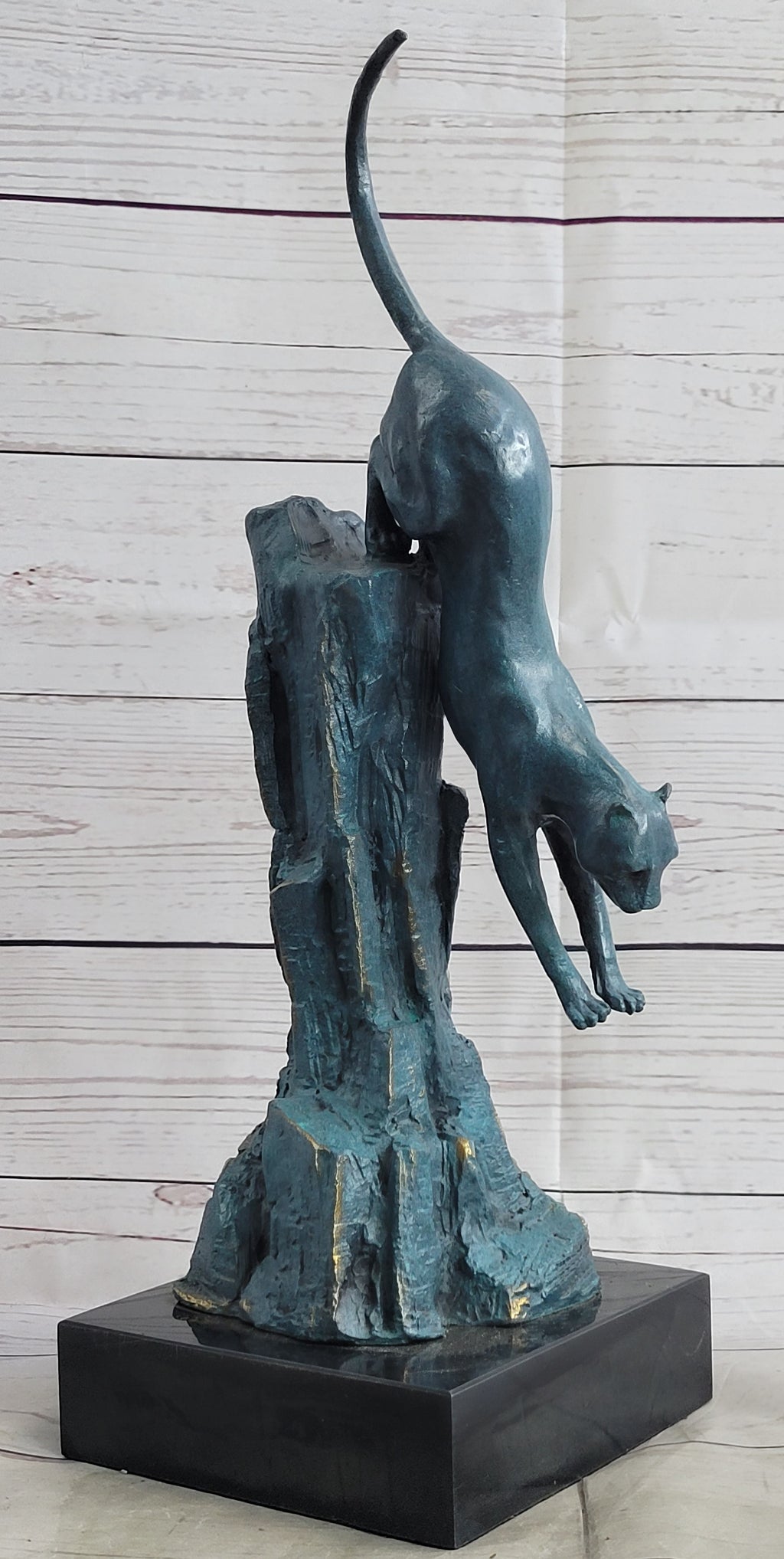 Handcrafted Bronze Statue of a Pouncing Cougar by Milo Wildlife Sculpture Figure