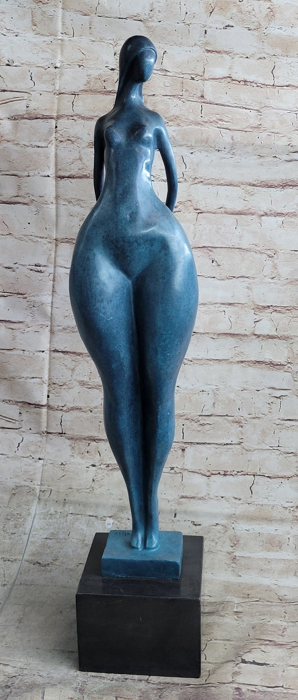 Modern Abstract Female Bronze Sculpture with Blue Patina Finish by Milo