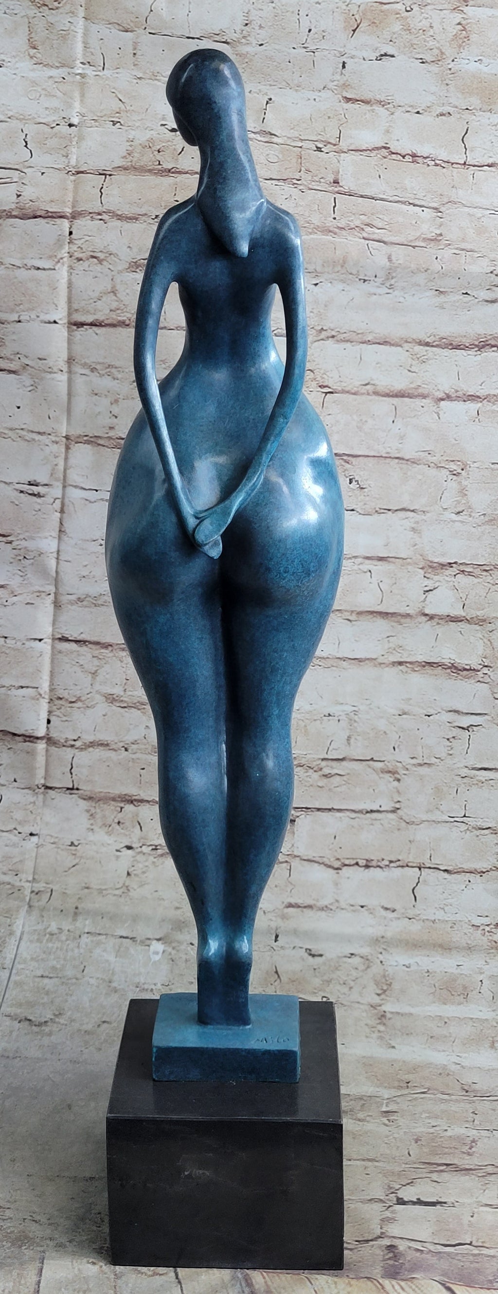Modern Abstract Female Bronze Sculpture with Blue Patina Finish by Milo