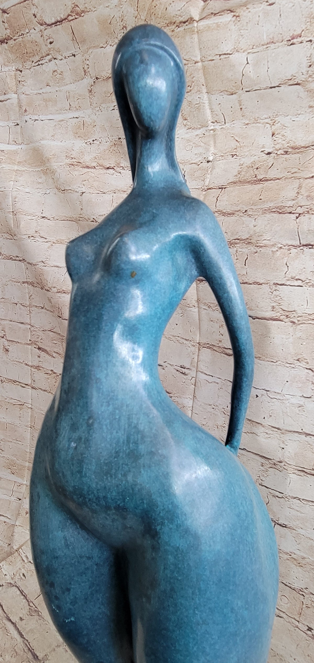 Modern Abstract Female Bronze Sculpture with Blue Patina Finish by Milo