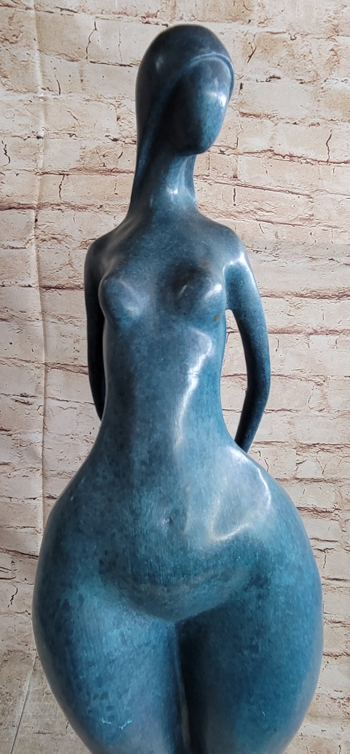 Modern Abstract Female Bronze Sculpture with Blue Patina Finish by Milo