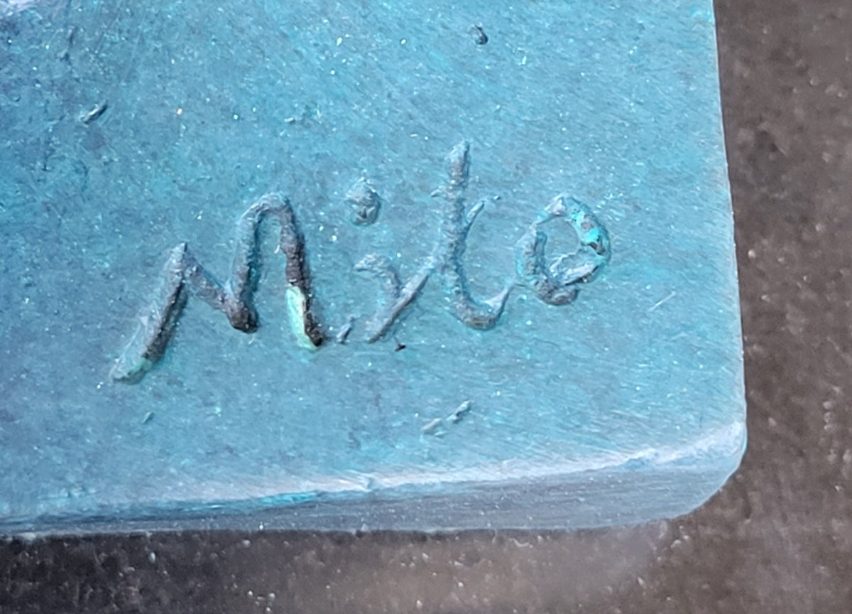 Modern Abstract Female Bronze Sculpture with Blue Patina Finish by Milo