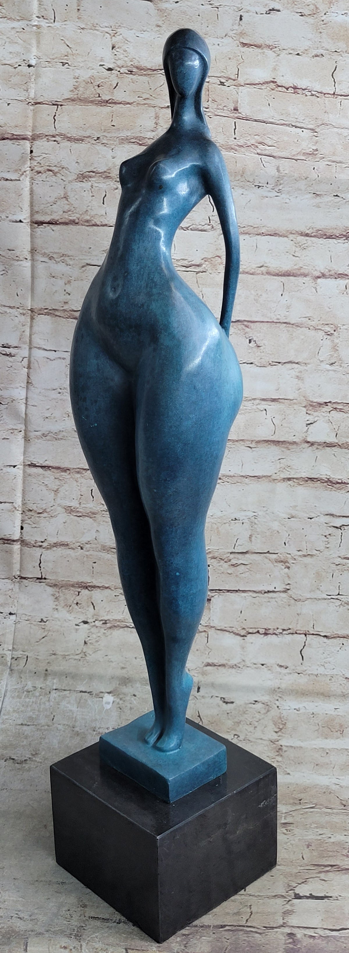 Modern Abstract Female Bronze Sculpture with Blue Patina Finish by Milo