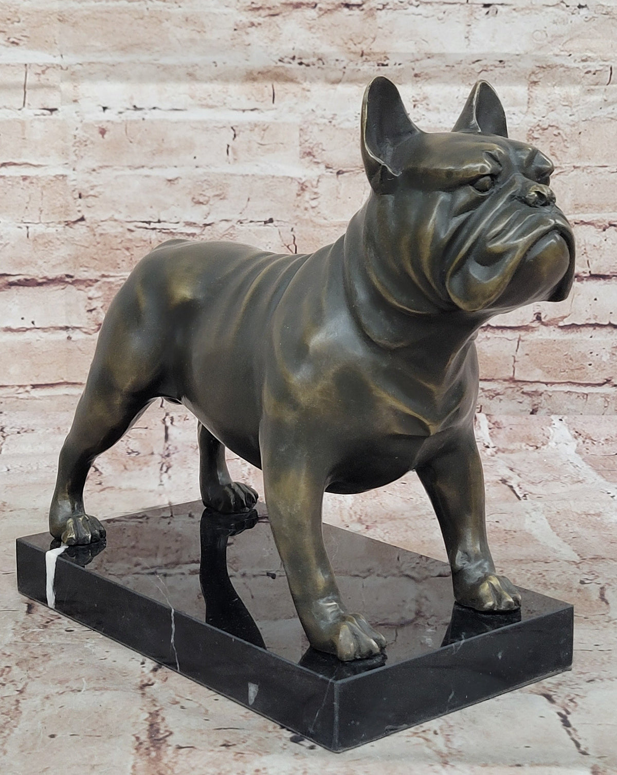 Bronze Bulldog Sculpture on Marble Base – Dog Lover Gift Decor