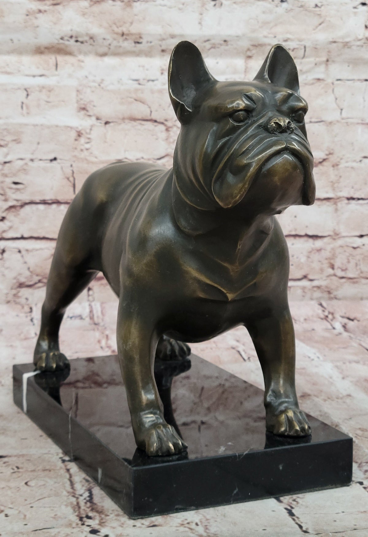 Bronze Bulldog Sculpture on Marble Base – Dog Lover Gift Decor