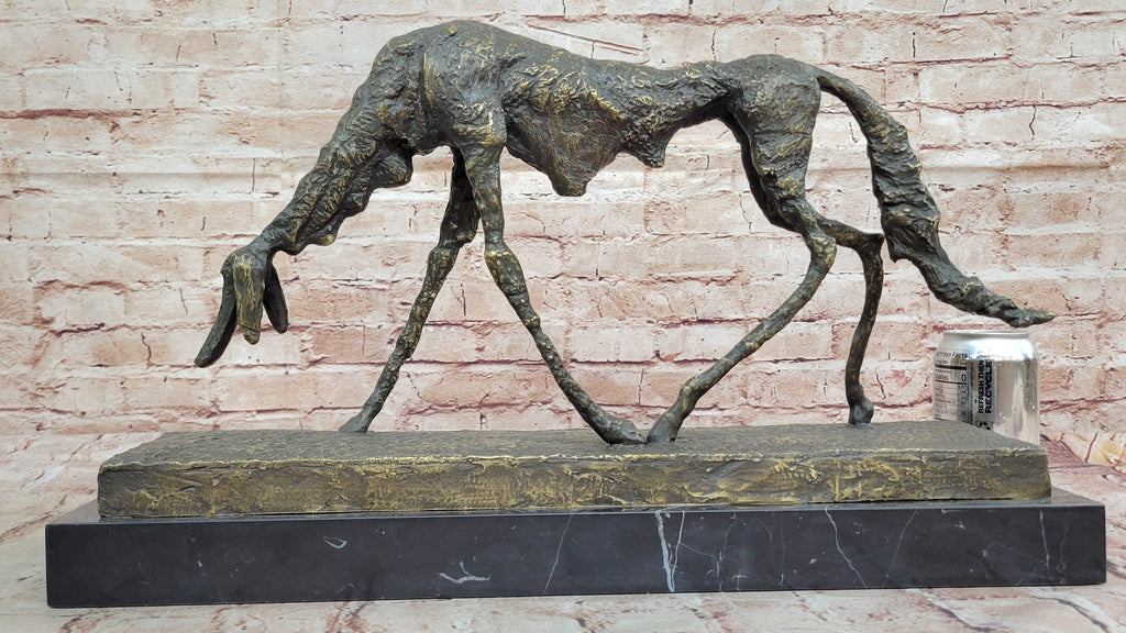 Abstract Surrealist Bronze Dog Sculpture Statue on Marble Base