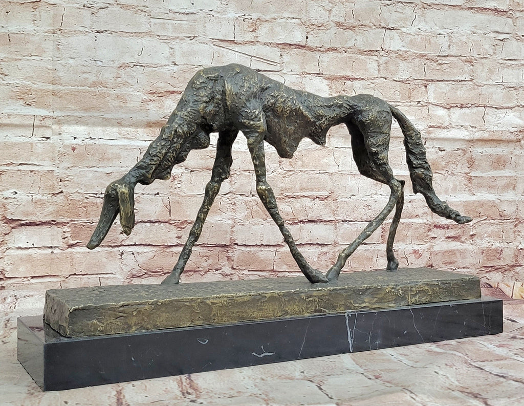 Abstract Surrealist Bronze Dog Sculpture Statue on Marble Base