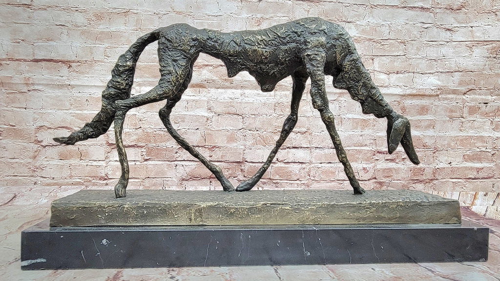 Abstract Surrealist Bronze Dog Sculpture Statue on Marble Base