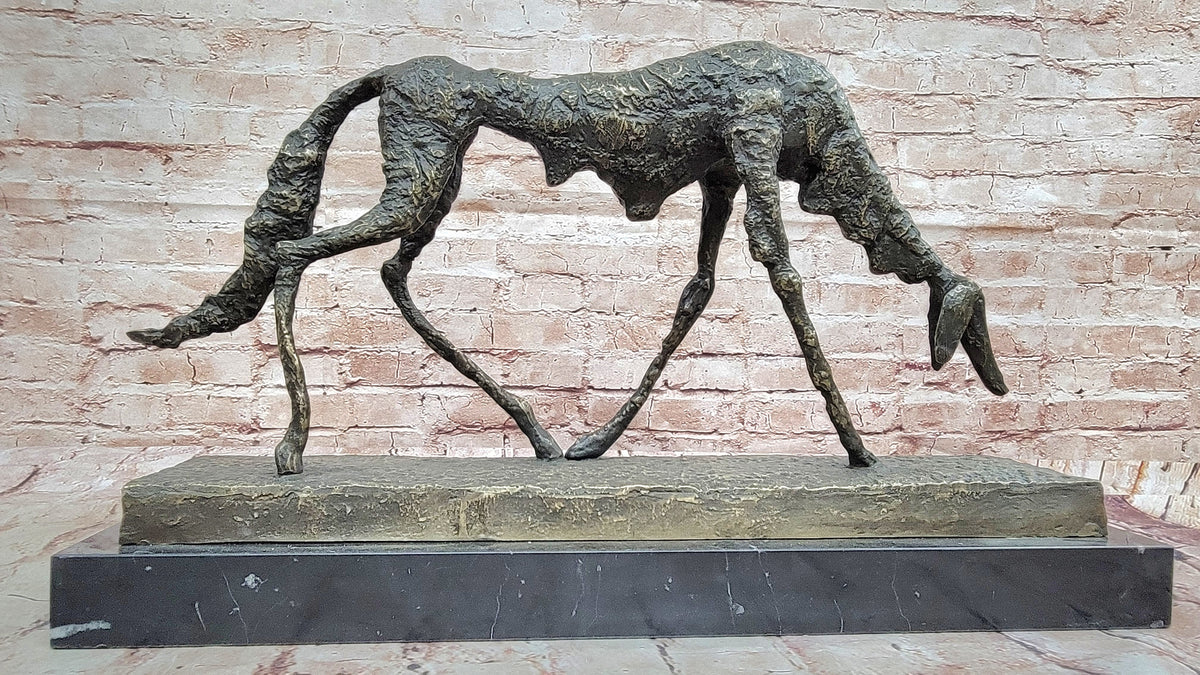 Abstract Surrealist Bronze Dog Sculpture Statue on Marble Base