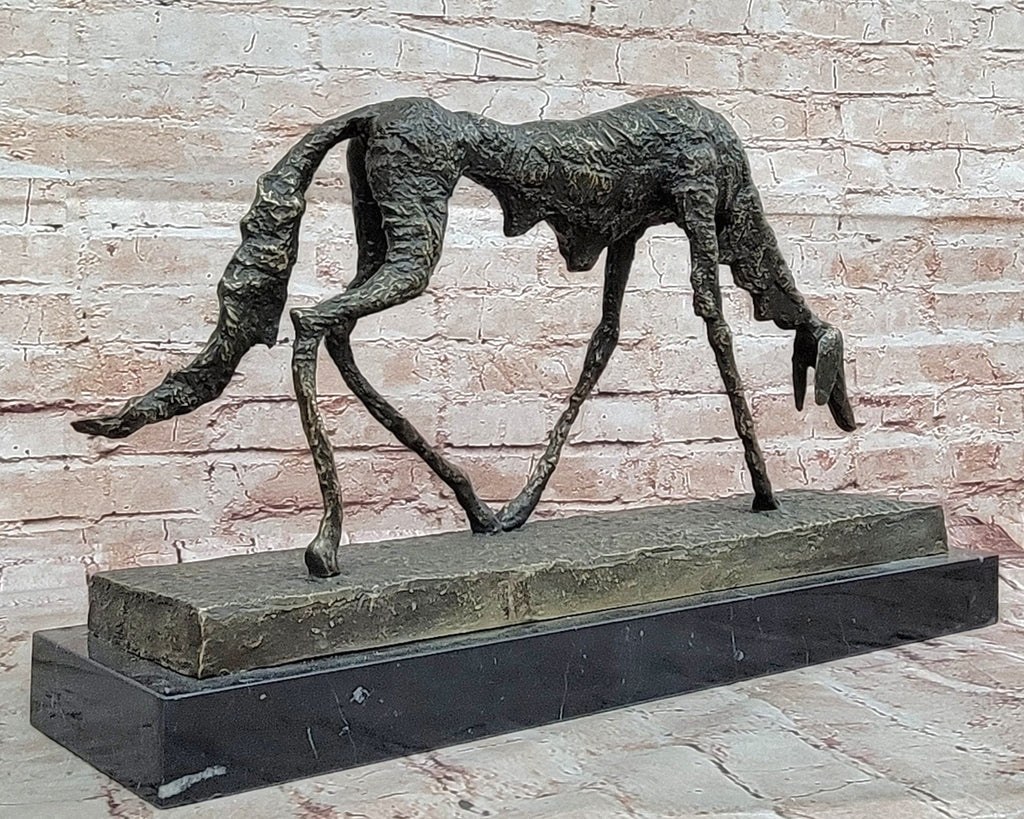 Abstract Surrealist Bronze Dog Sculpture Statue on Marble Base