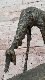 Abstract Surrealist Bronze Dog Sculpture Statue on Marble Base