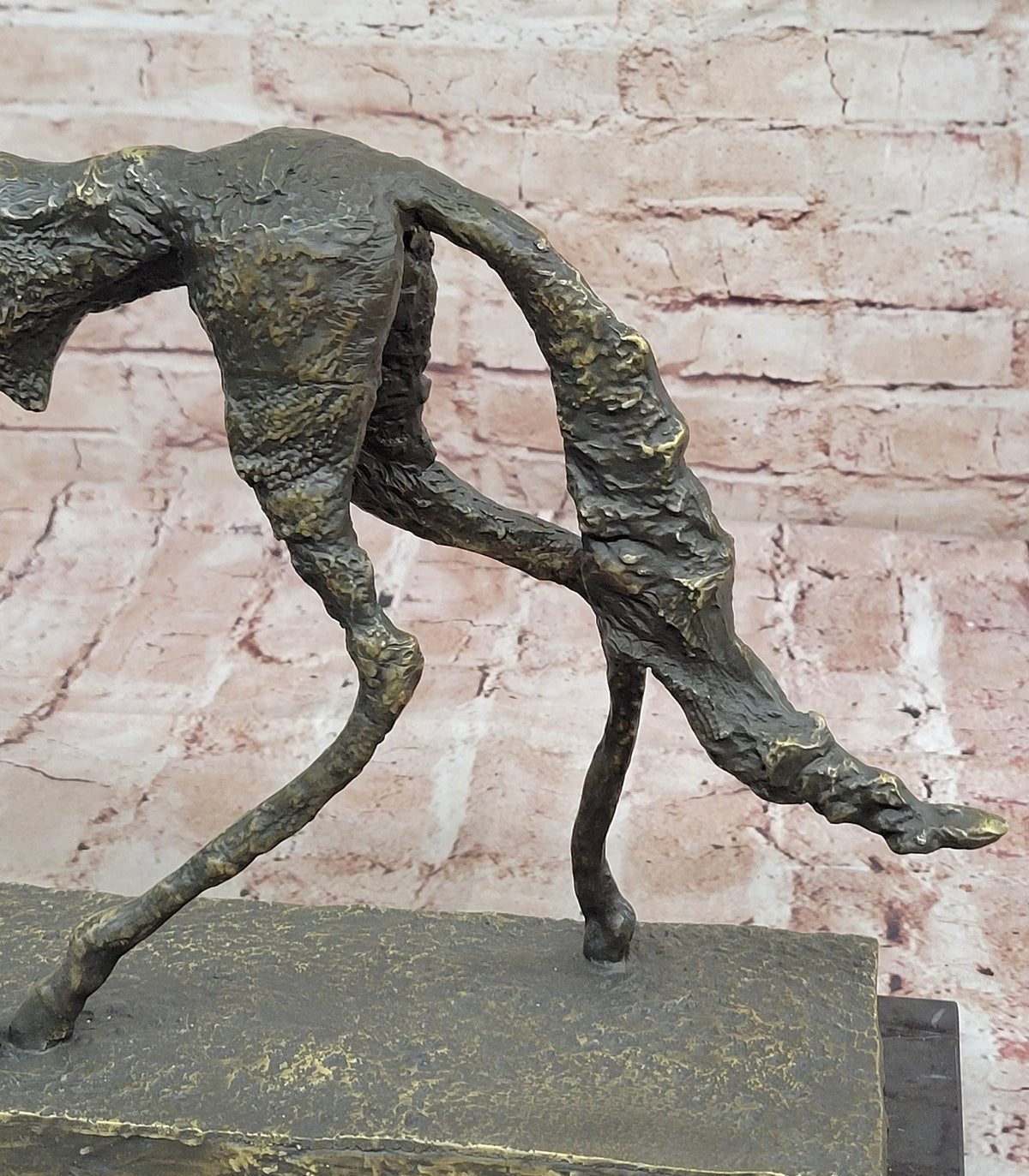 Abstract Surrealist Bronze Dog Sculpture Statue on Marble Base