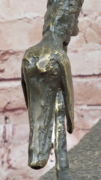 Abstract Surrealist Bronze Dog Sculpture Statue on Marble Base