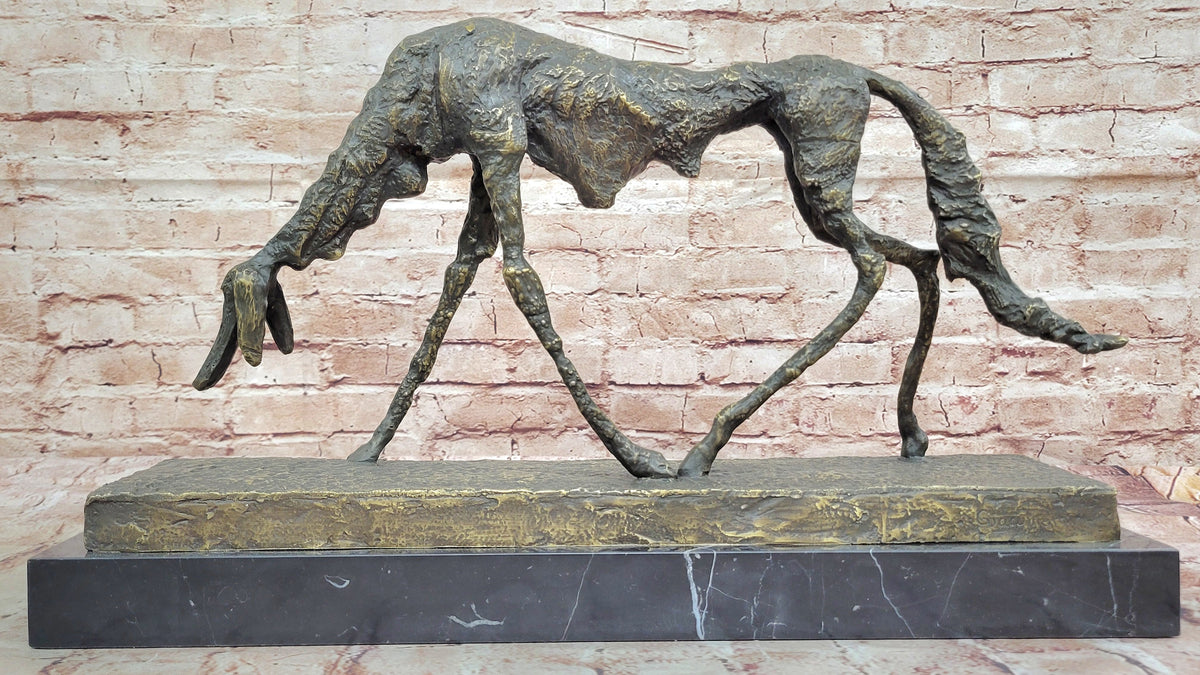 Abstract Surrealist Bronze Dog Sculpture Statue on Marble Base