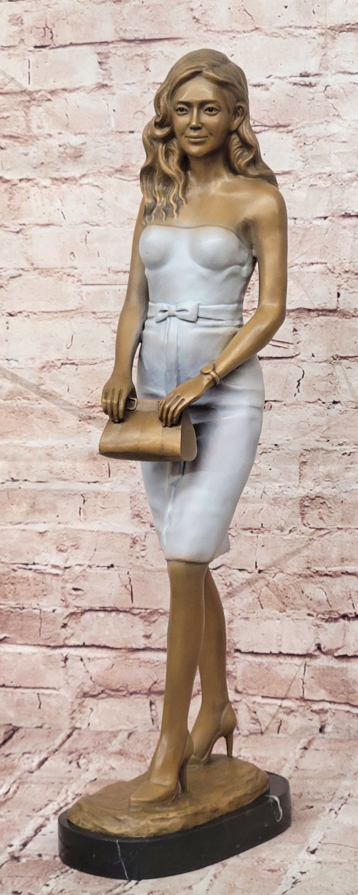 Bronze Elegant Woman in White Dress Modern Lady Sculpture